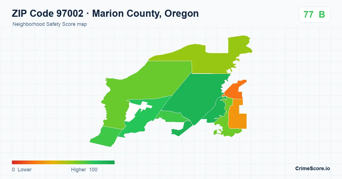 ZIP Code 97002 in Marion County, Oregon neighborhood Safety Score map