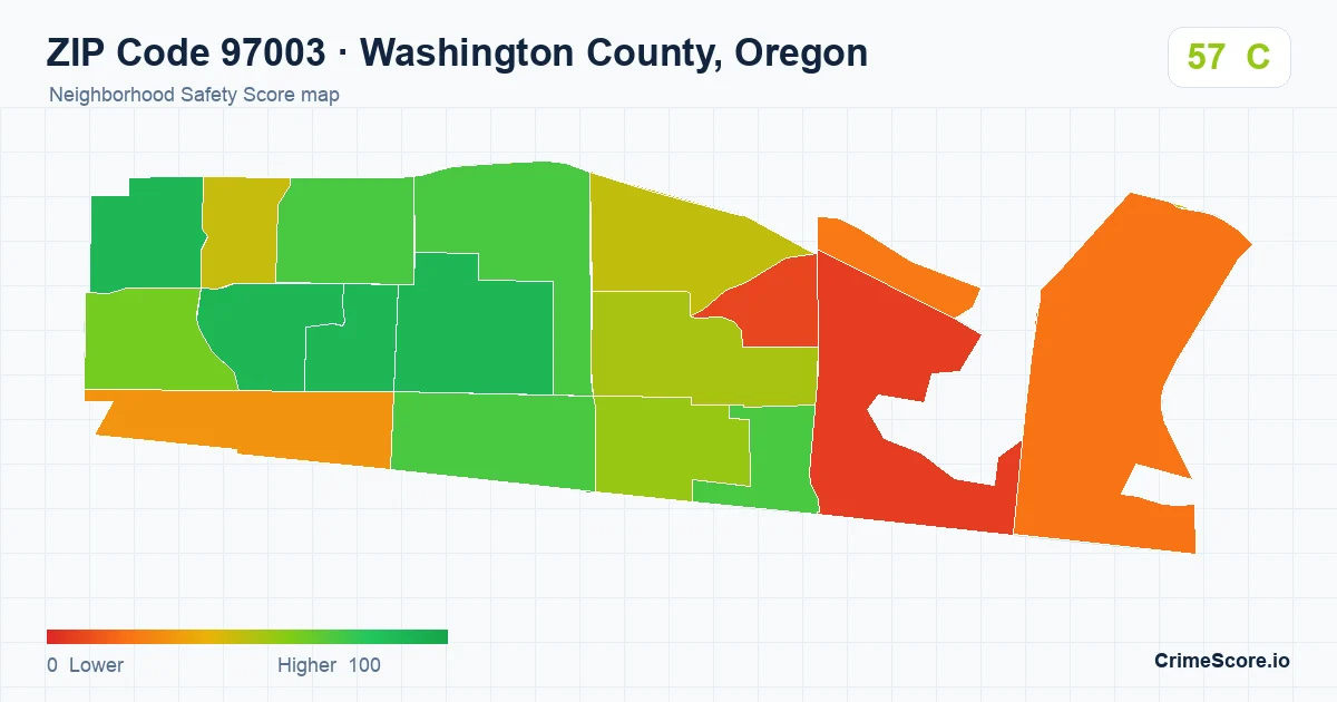 ZIP Code 97003 in Washington County, Oregon neighborhood Safety Score map