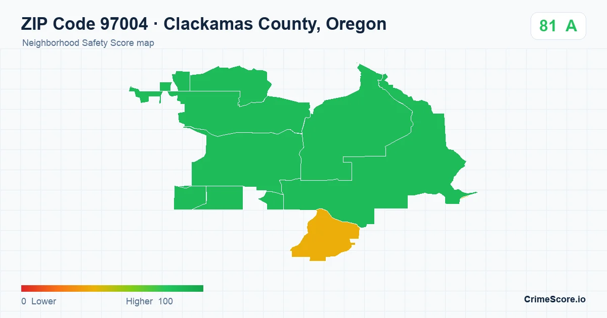 ZIP Code 97004 in Clackamas County, Oregon neighborhood Safety Score map