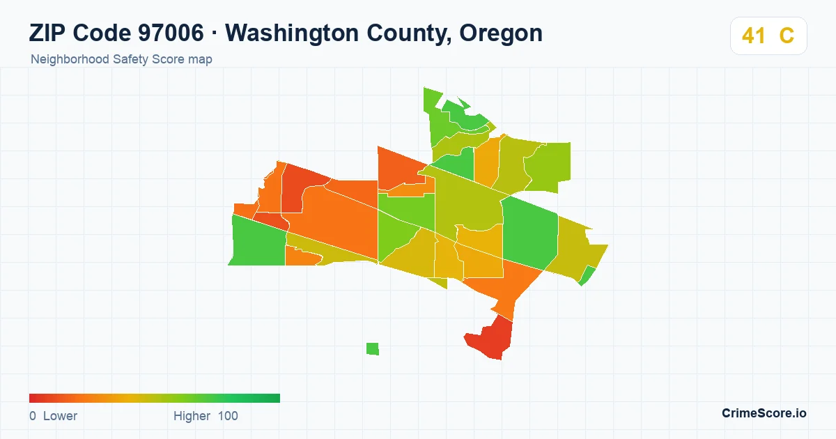 ZIP Code 97006 in Washington County, Oregon neighborhood Safety Score map