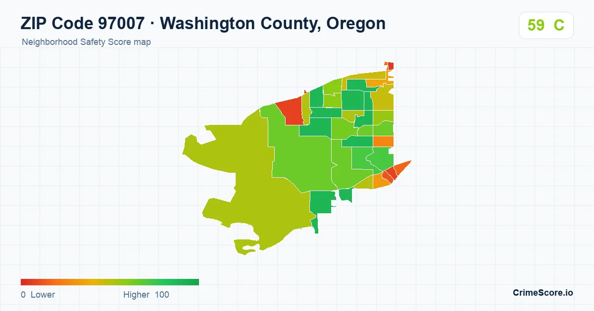 ZIP Code 97007 in Washington County, Oregon neighborhood Safety Score map