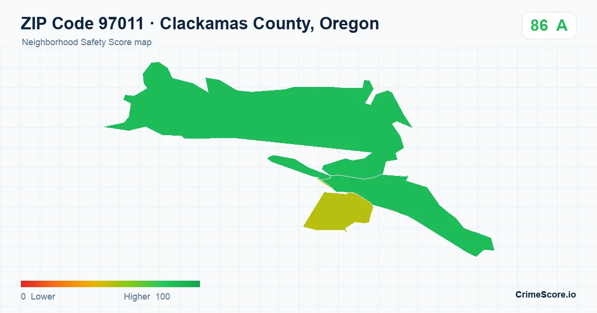 ZIP Code 97011 in Clackamas County, Oregon neighborhood Safety Score map