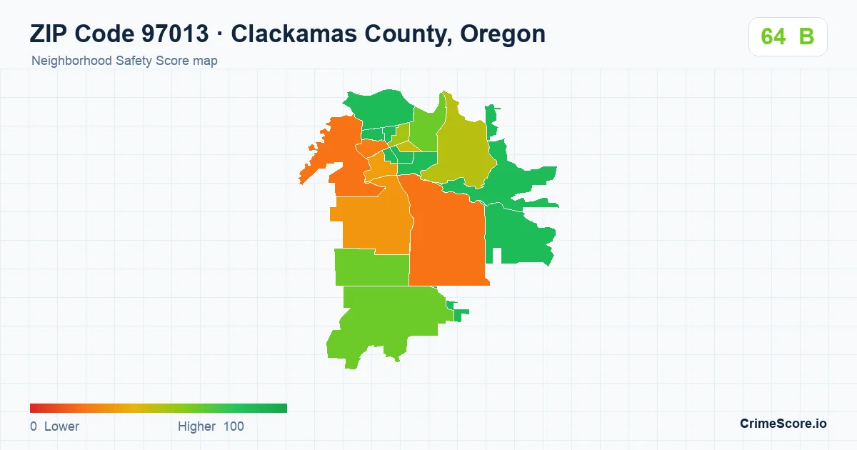 ZIP Code 97013 in Clackamas County, Oregon neighborhood Safety Score map