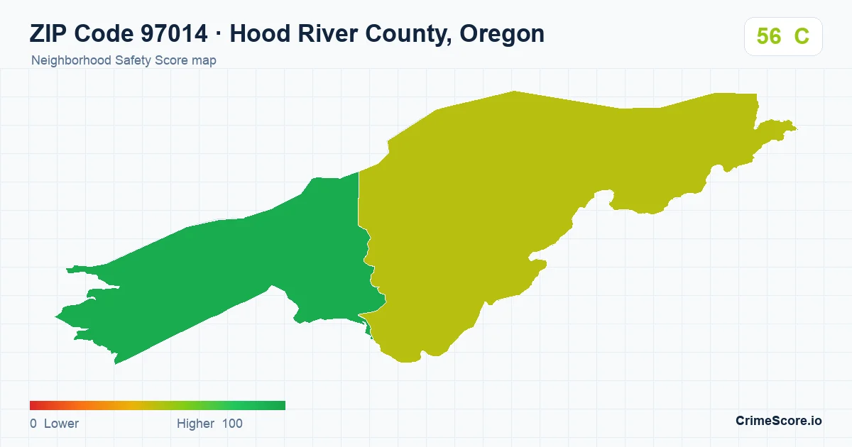 ZIP Code 97014 in Hood River County, Oregon neighborhood Safety Score map