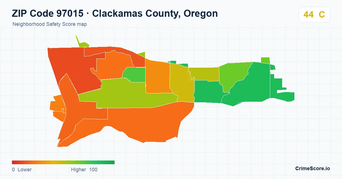 ZIP Code 97015 in Clackamas County, Oregon neighborhood Safety Score map