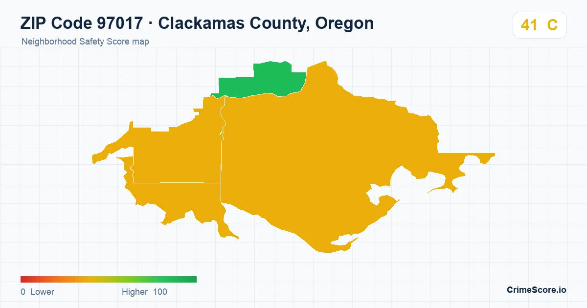 ZIP Code 97017 in Clackamas County, Oregon neighborhood Safety Score map