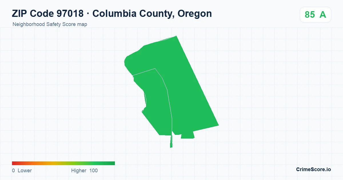 ZIP Code 97018 in Columbia County, Oregon neighborhood Safety Score map