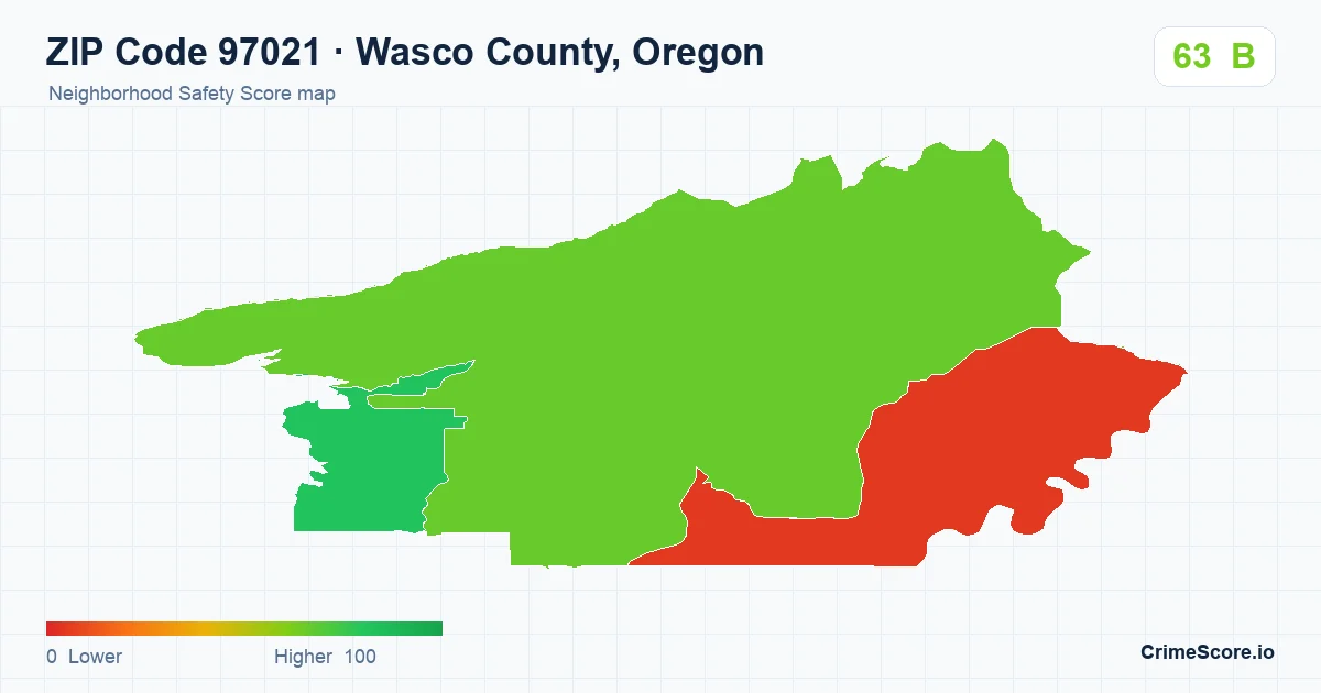 ZIP Code 97021 in Wasco County, Oregon neighborhood Safety Score map