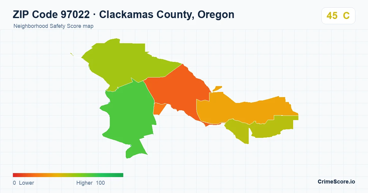 ZIP Code 97022 in Clackamas County, Oregon neighborhood Safety Score map