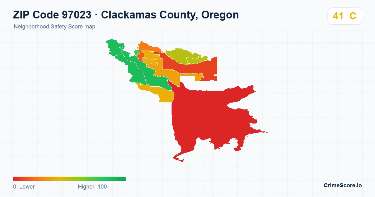 ZIP Code 97023 in Clackamas County, Oregon neighborhood Safety Score map