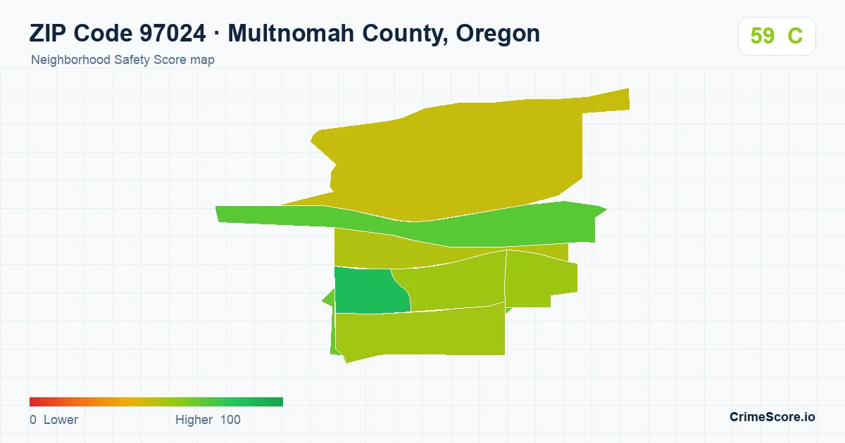 ZIP Code 97024 in Multnomah County, Oregon neighborhood Safety Score map