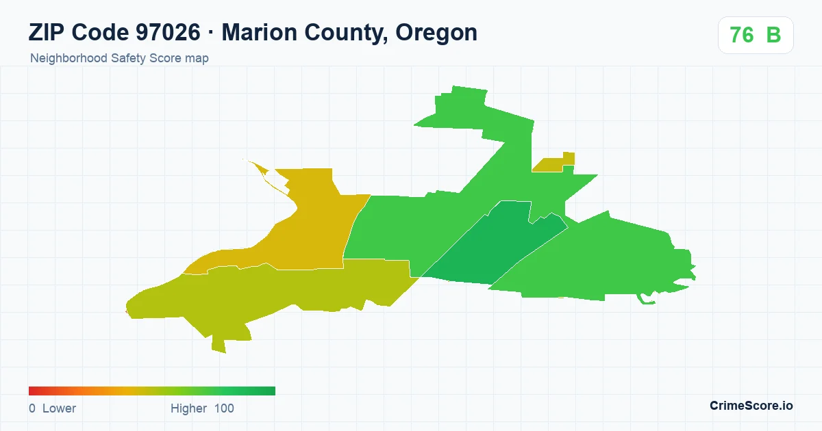 ZIP Code 97026 in Marion County, Oregon neighborhood Safety Score map