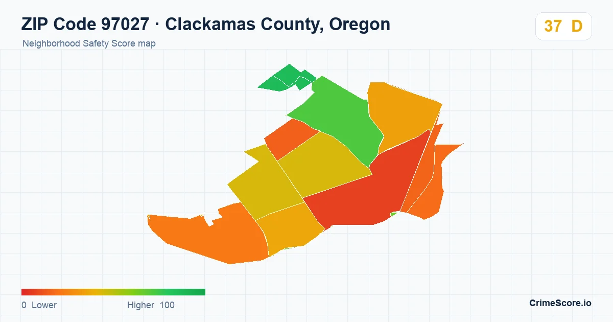ZIP Code 97027 in Clackamas County, Oregon neighborhood Safety Score map