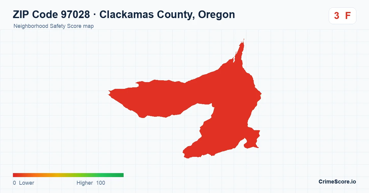 ZIP Code 97028 in Clackamas County, Oregon neighborhood Safety Score map