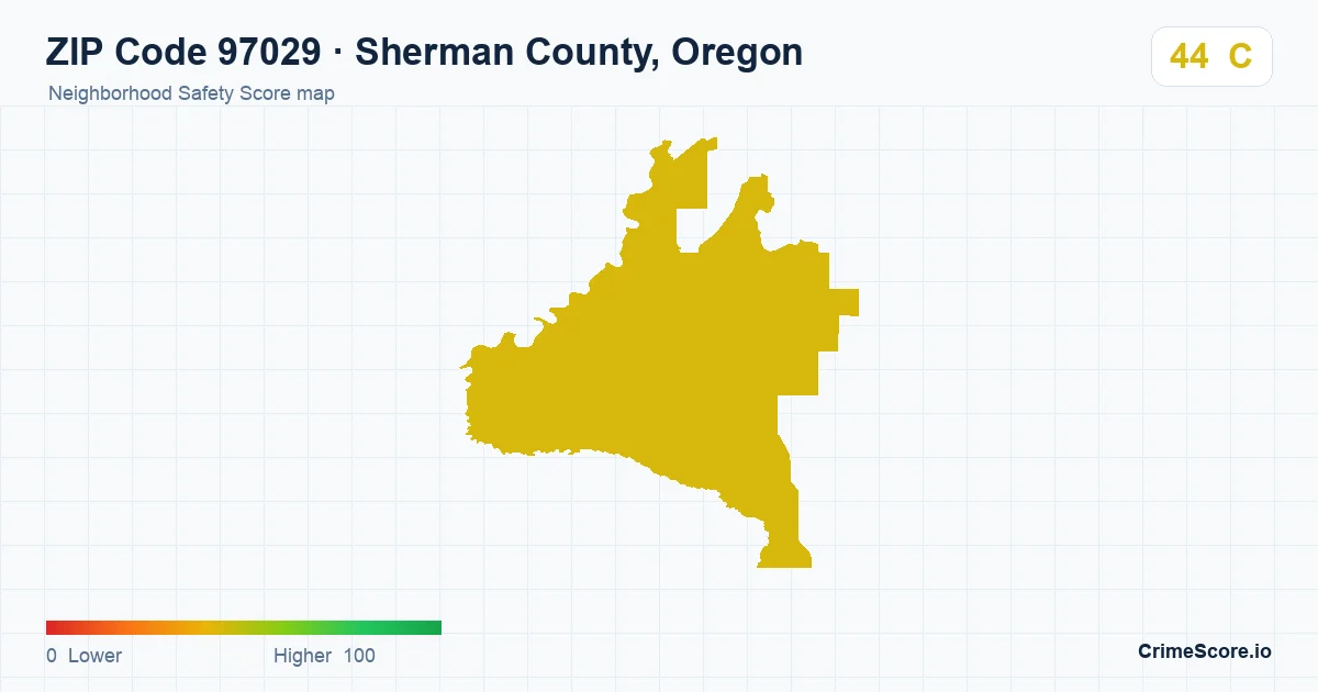 ZIP Code 97029 in Sherman County, Oregon neighborhood Safety Score map