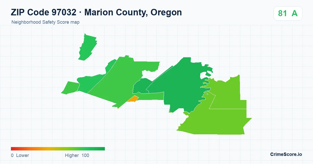 ZIP Code 97032 in Marion County, Oregon neighborhood Safety Score map