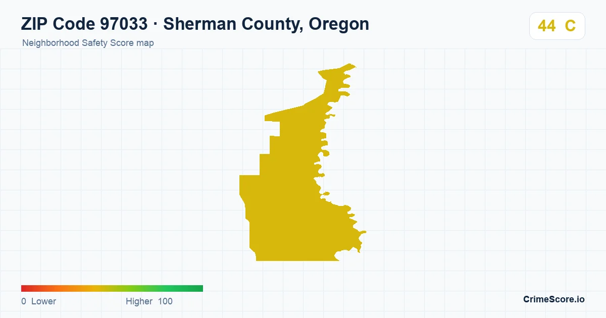 ZIP Code 97033 in Sherman County, Oregon neighborhood Safety Score map