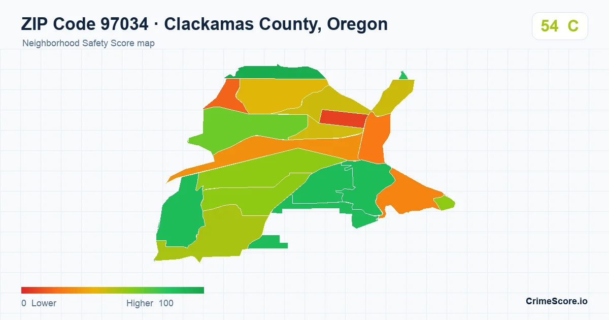 ZIP Code 97034 in Clackamas County, Oregon neighborhood Safety Score map