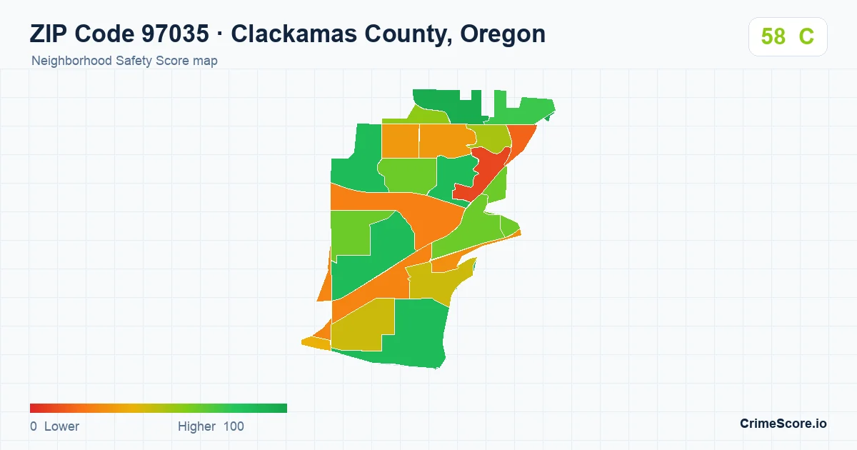 ZIP Code 97035 in Clackamas County, Oregon neighborhood Safety Score map