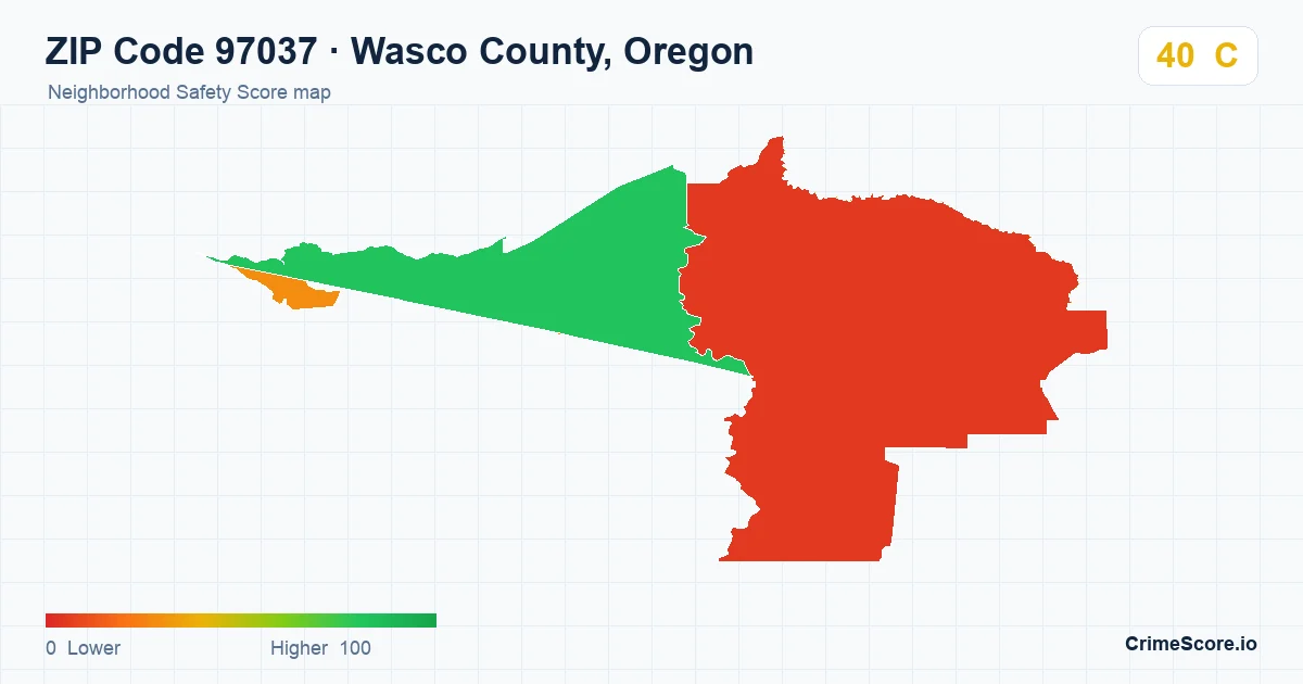 ZIP Code 97037 in Wasco County, Oregon neighborhood Safety Score map