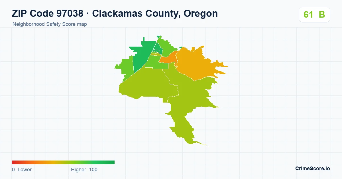 ZIP Code 97038 in Clackamas County, Oregon neighborhood Safety Score map