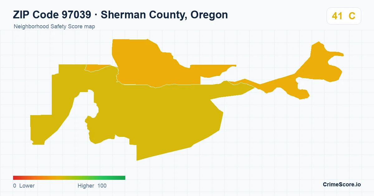 ZIP Code 97039 in Sherman County, Oregon neighborhood Safety Score map