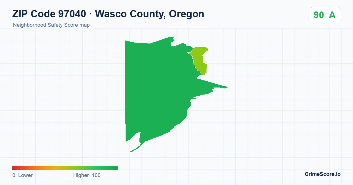 ZIP Code 97040 in Wasco County, Oregon neighborhood Safety Score map