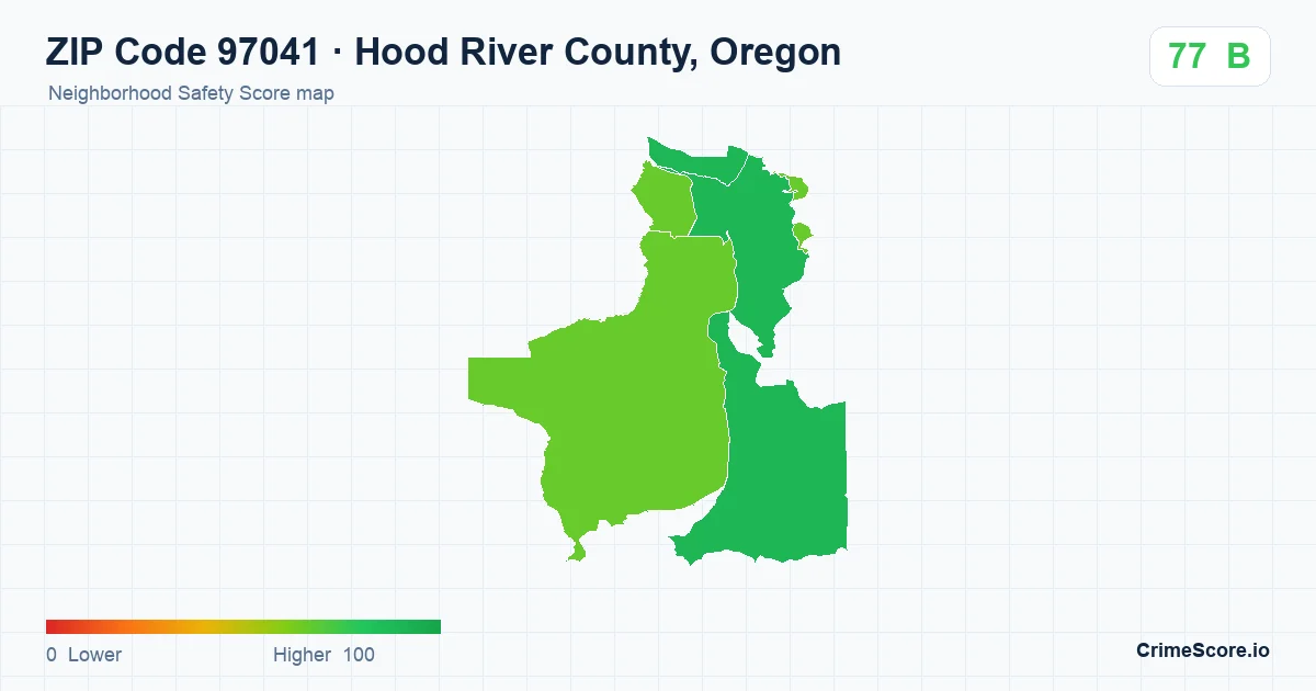ZIP Code 97041 in Hood River County, Oregon neighborhood Safety Score map