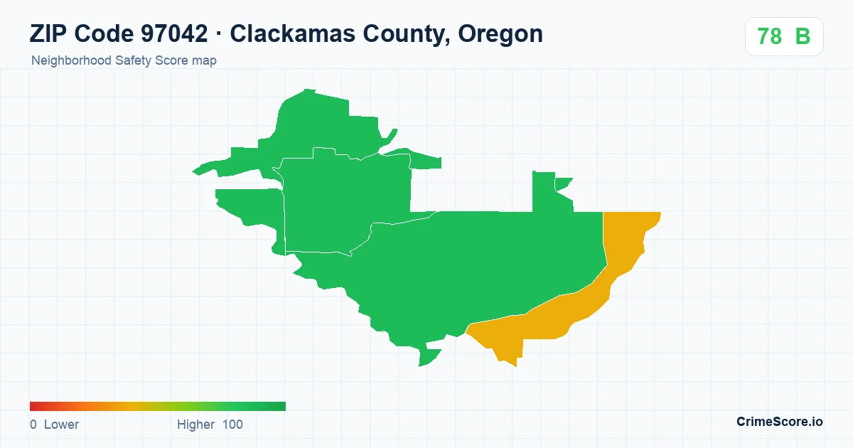 ZIP Code 97042 in Clackamas County, Oregon neighborhood Safety Score map