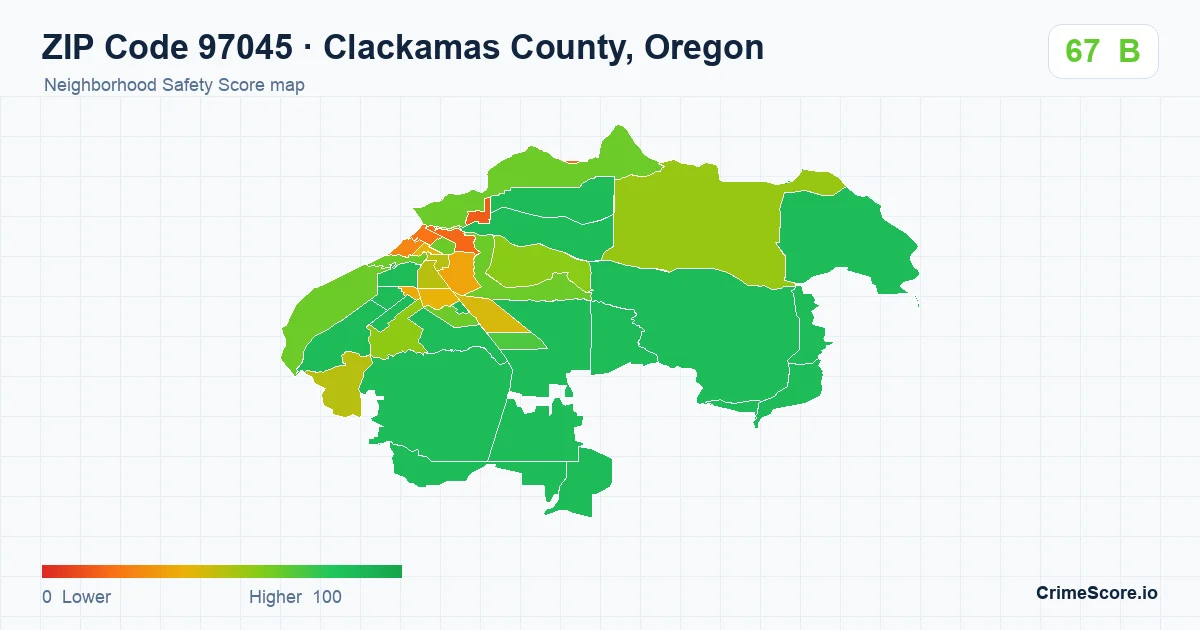 ZIP Code 97045 in Clackamas County, Oregon neighborhood Safety Score map