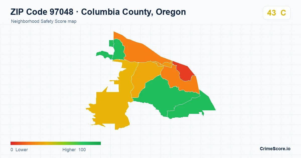 ZIP Code 97048 in Columbia County, Oregon neighborhood Safety Score map