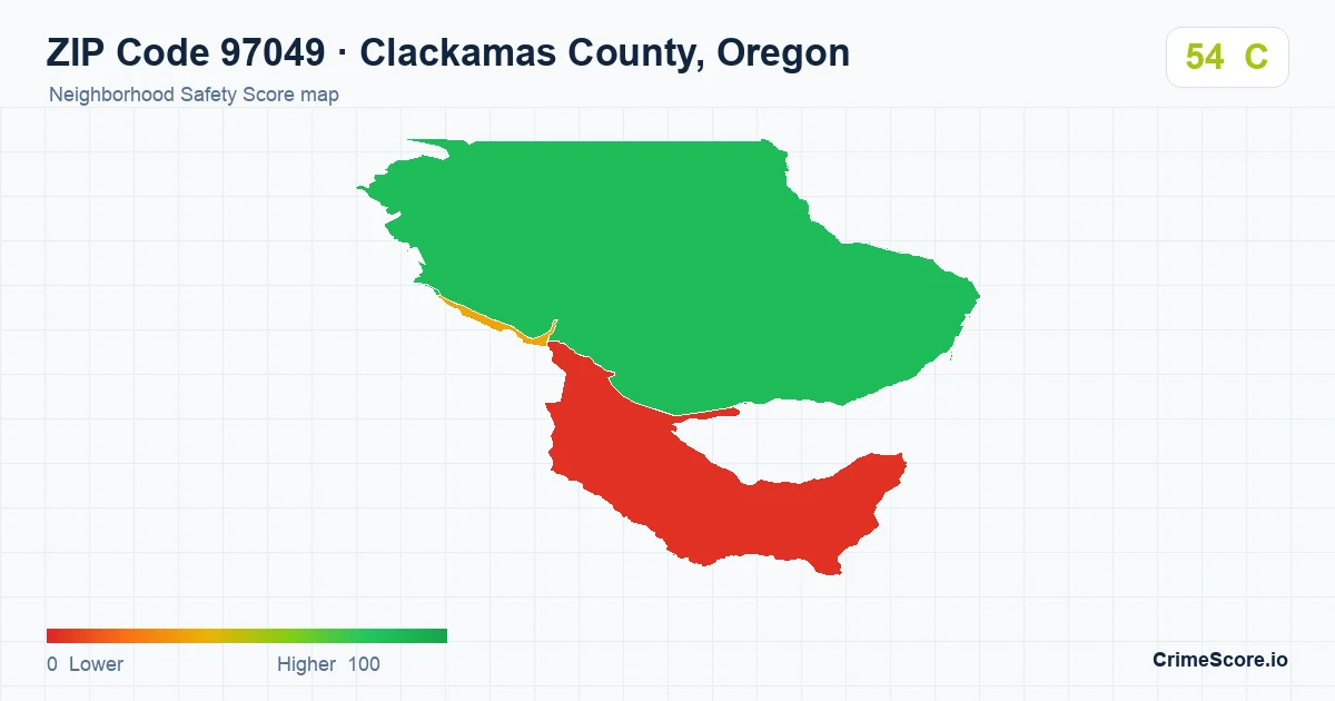 ZIP Code 97049 in Clackamas County, Oregon neighborhood Safety Score map