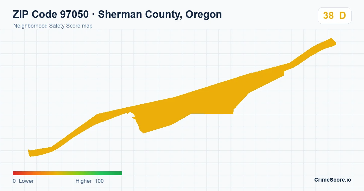 ZIP Code 97050 in Sherman County, Oregon neighborhood Safety Score map