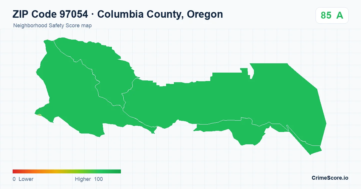 ZIP Code 97054 in Columbia County, Oregon neighborhood Safety Score map