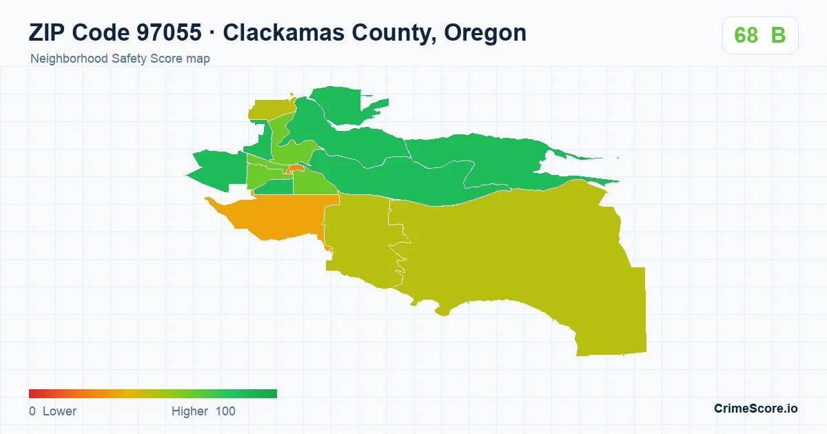 ZIP Code 97055 in Clackamas County, Oregon neighborhood Safety Score map