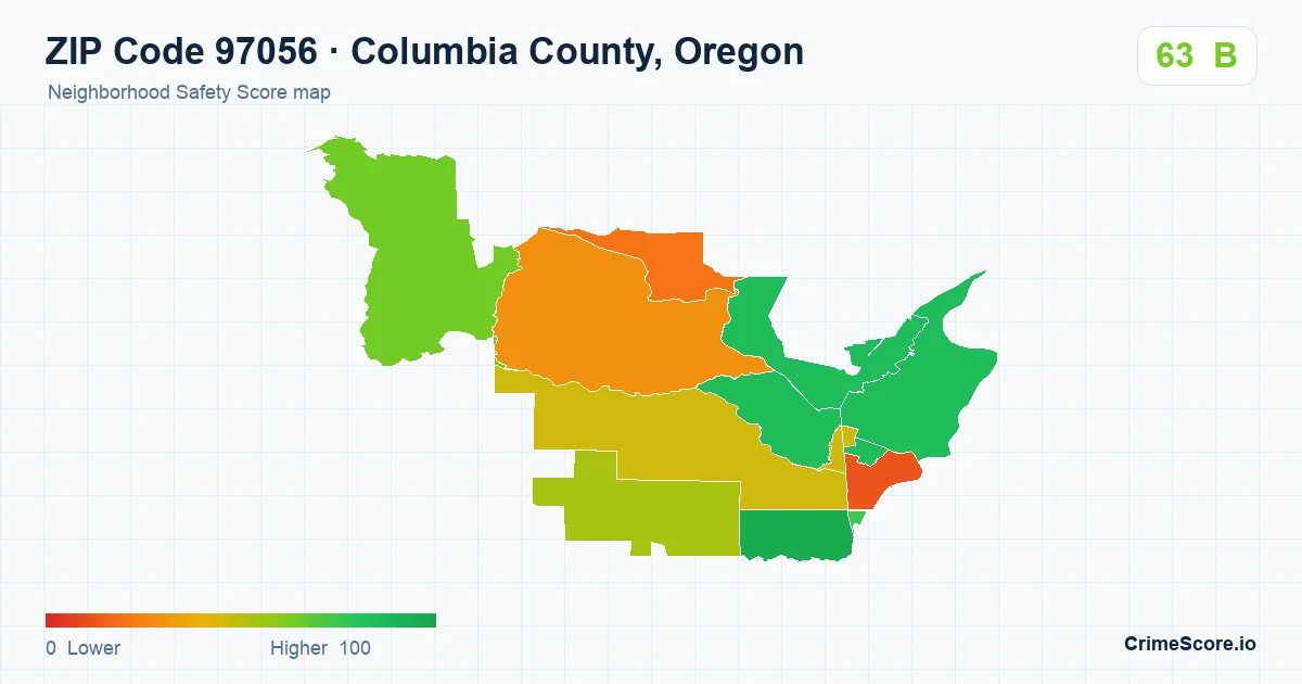 ZIP Code 97056 in Columbia County, Oregon neighborhood Safety Score map