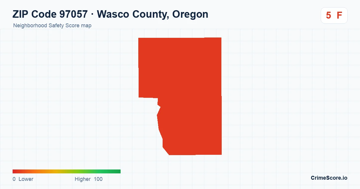 ZIP Code 97057 in Wasco County, Oregon neighborhood Safety Score map