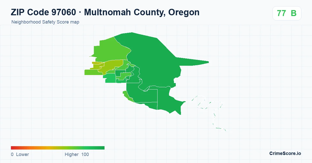 ZIP Code 97060 in Multnomah County, Oregon neighborhood Safety Score map