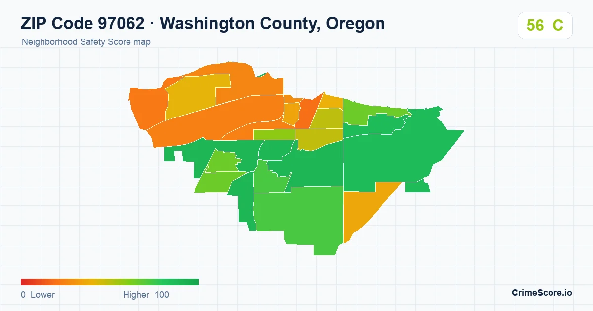 ZIP Code 97062 in Washington County, Oregon neighborhood Safety Score map