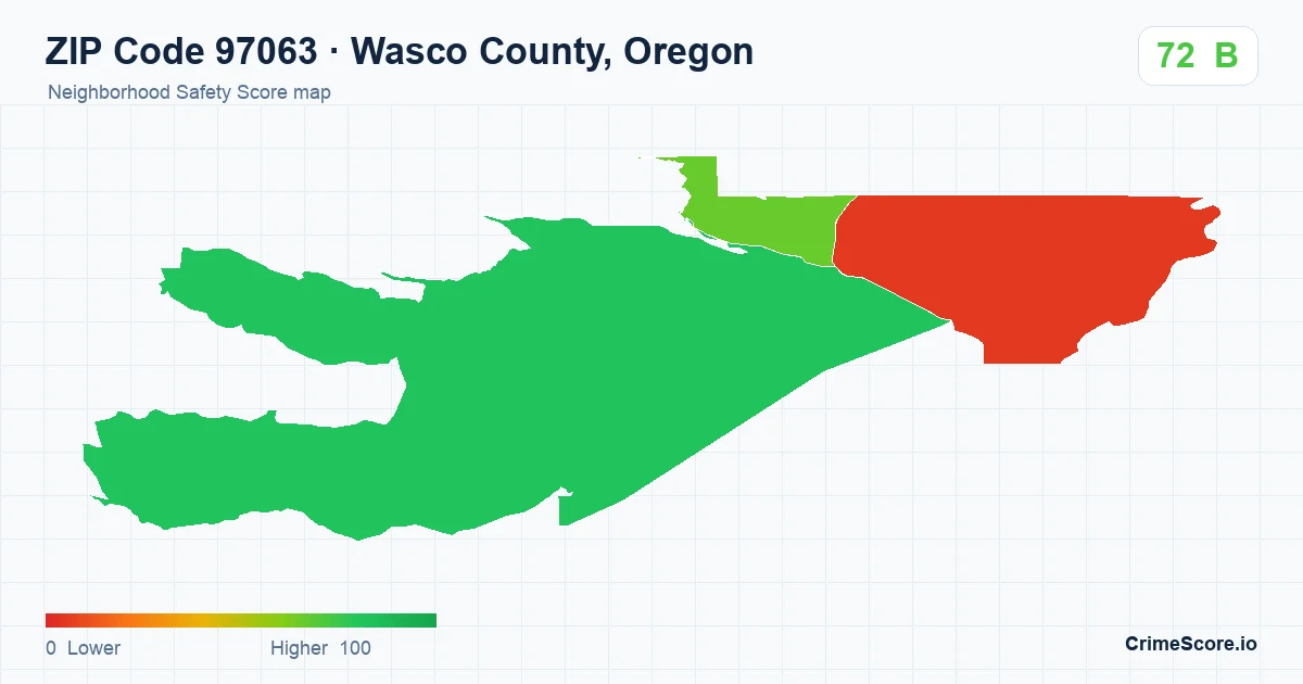 ZIP Code 97063 in Wasco County, Oregon neighborhood Safety Score map