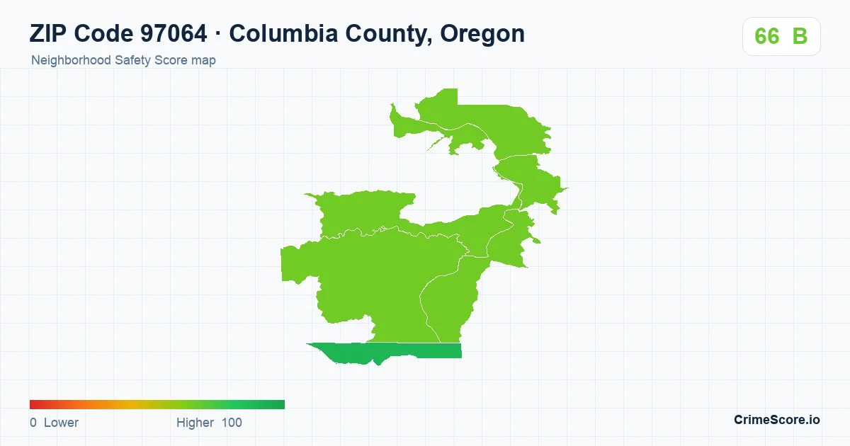 ZIP Code 97064 in Columbia County, Oregon neighborhood Safety Score map