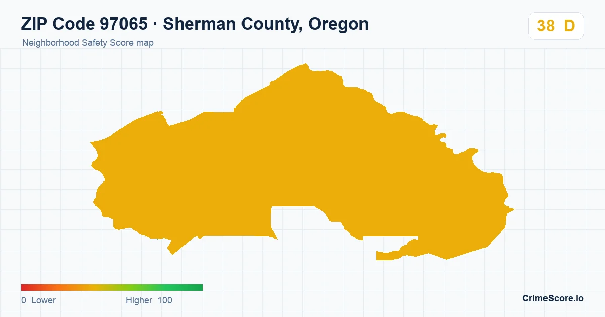 ZIP Code 97065 in Sherman County, Oregon neighborhood Safety Score map