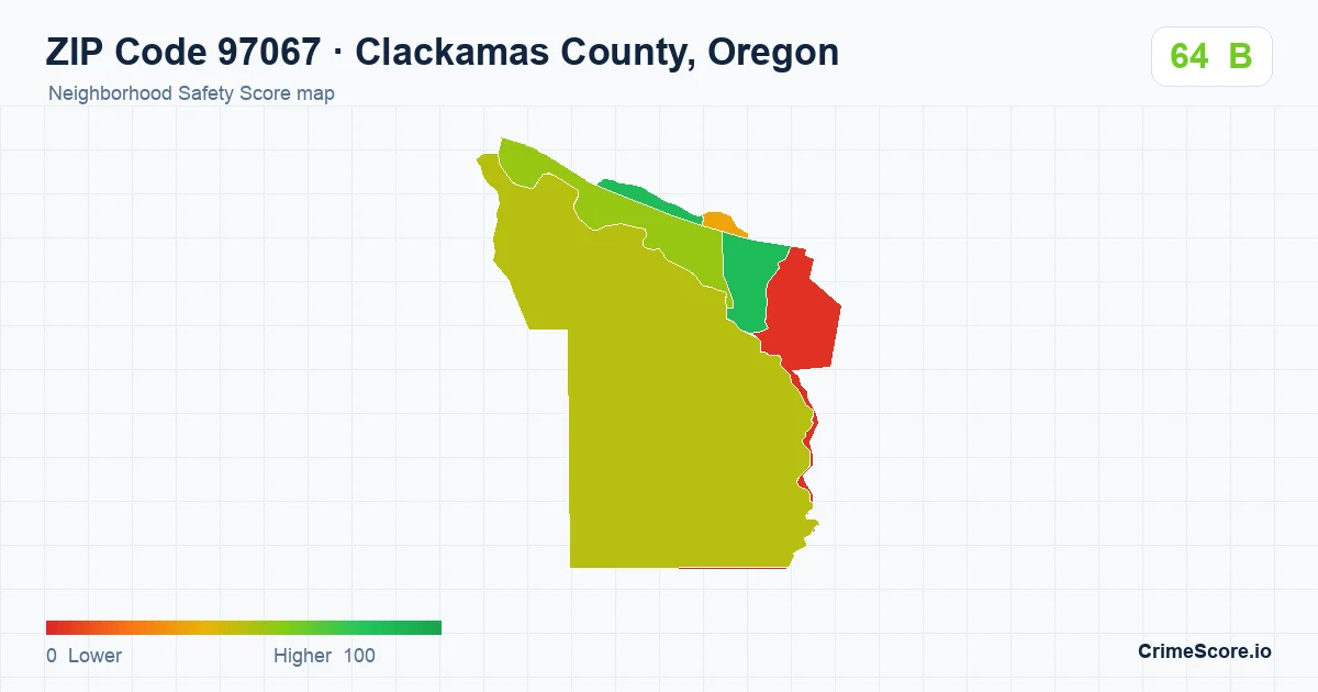ZIP Code 97067 in Clackamas County, Oregon neighborhood Safety Score map
