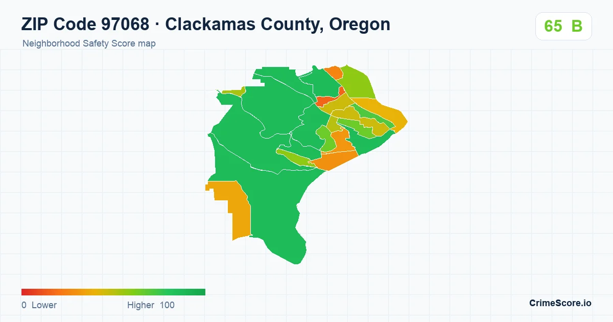 ZIP Code 97068 in Clackamas County, Oregon neighborhood Safety Score map