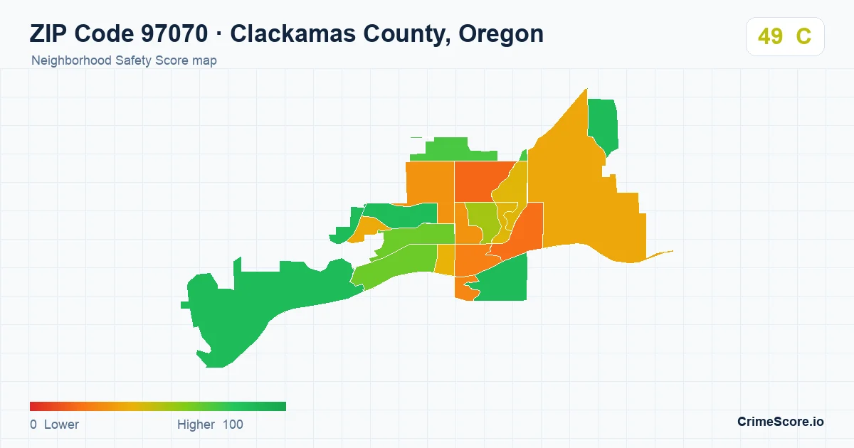 ZIP Code 97070 in Clackamas County, Oregon neighborhood Safety Score map