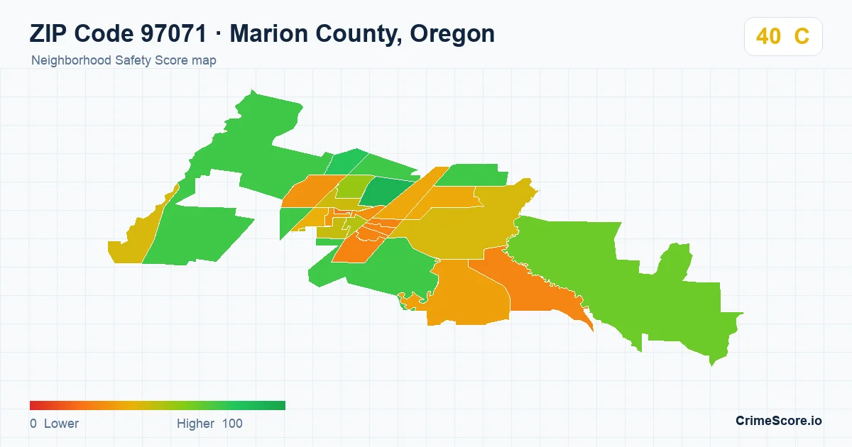 ZIP Code 97071 in Marion County, Oregon neighborhood Safety Score map