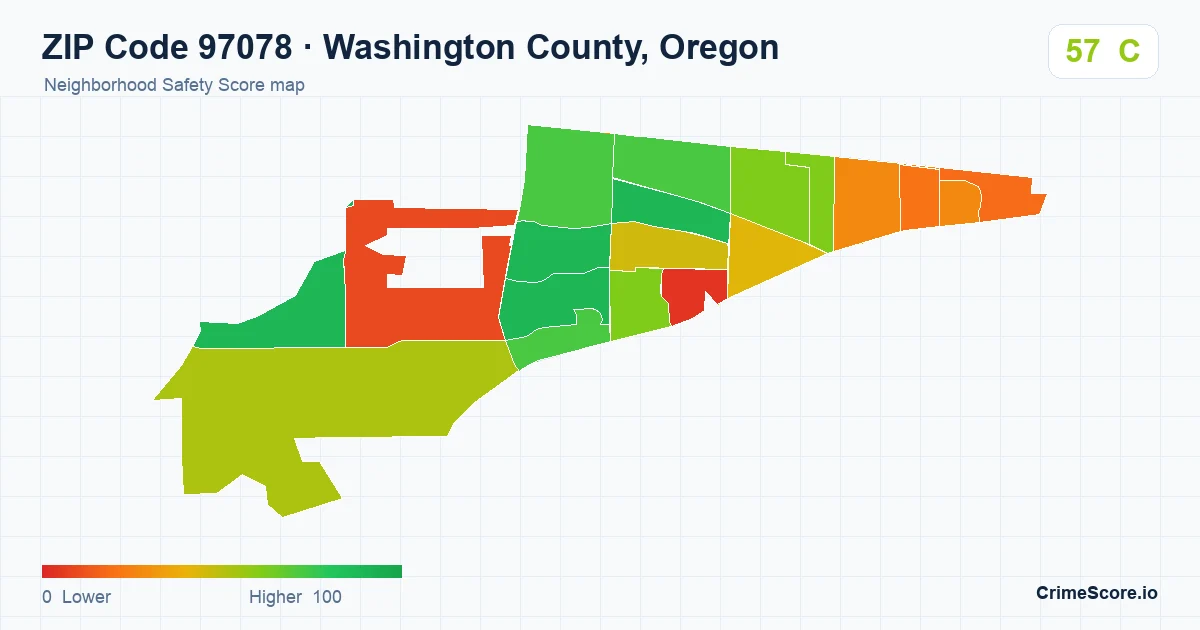 ZIP Code 97078 in Washington County, Oregon neighborhood Safety Score map