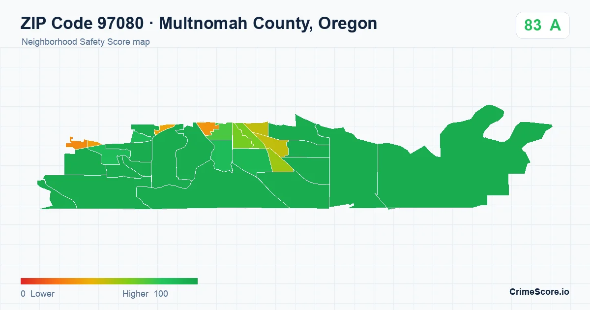 ZIP Code 97080 in Multnomah County, Oregon neighborhood Safety Score map