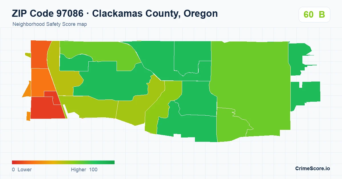 ZIP Code 97086 in Clackamas County, Oregon neighborhood Safety Score map