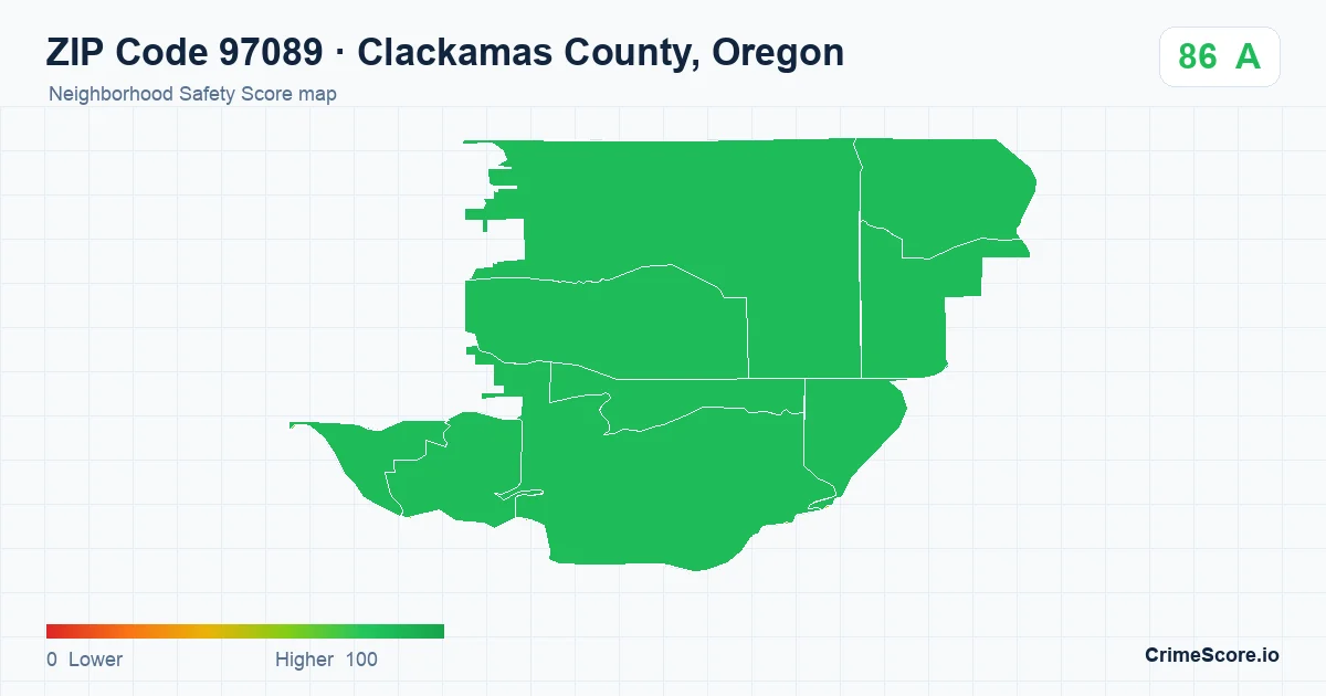 ZIP Code 97089 in Clackamas County, Oregon neighborhood Safety Score map